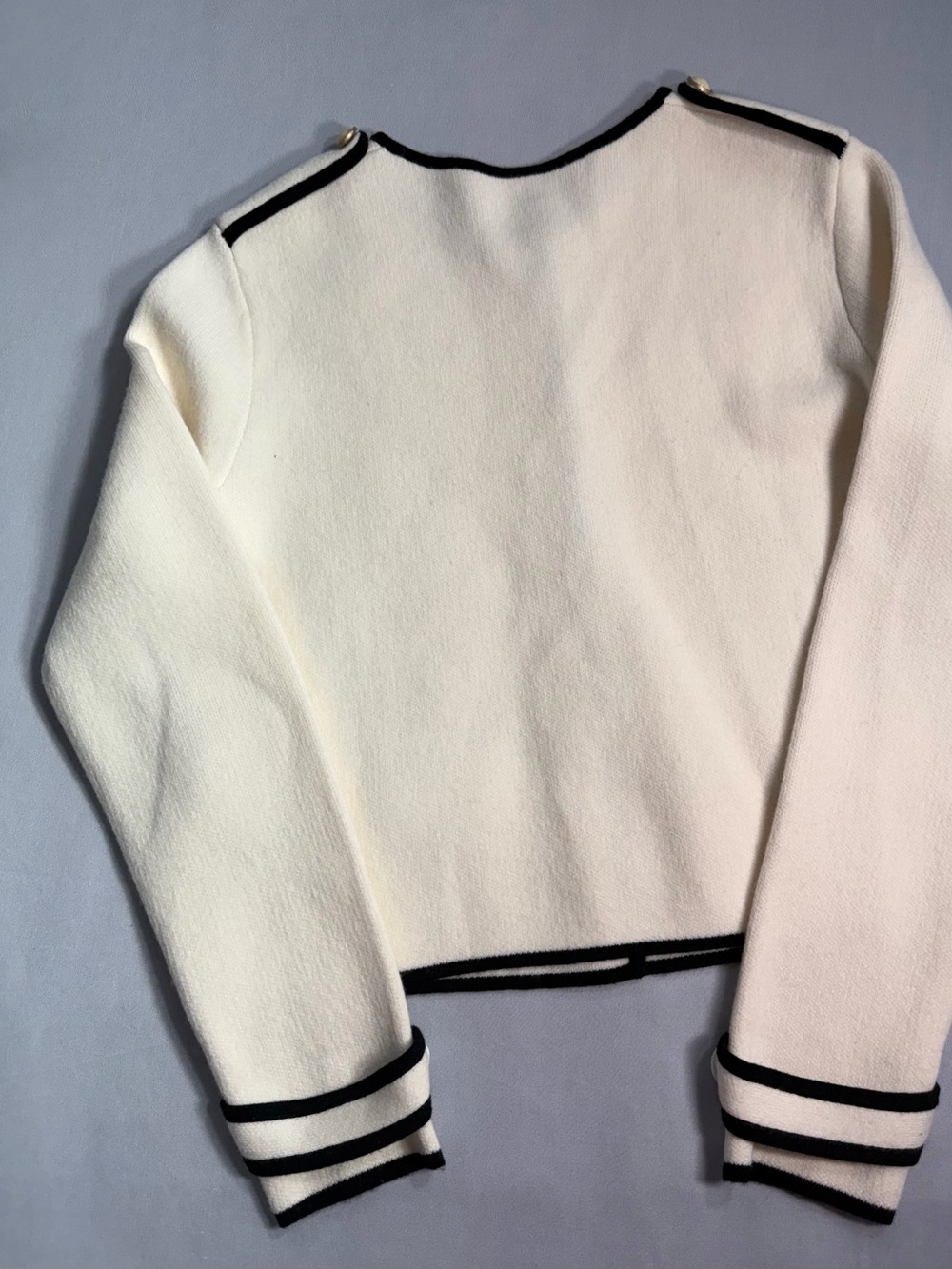 Cream Knit Sweater with Black Trim - Picture 2 of 10